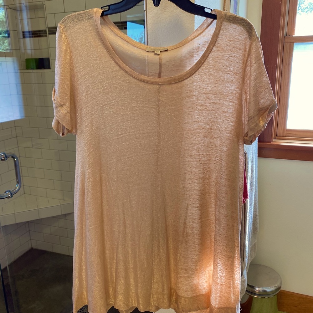 Bordeaux Anthropologie sheer gold top, size L